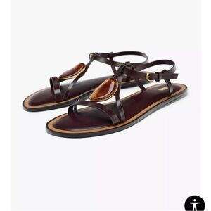 Zara Dark Brown Sandals with Gold Accents